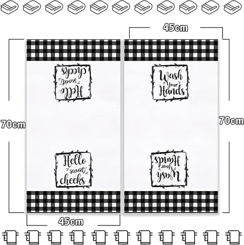 Miniatura 3 de Tatuo 2 toallas de mano de baño a cuadros blancos y negros de 17 x 27 pulgadas, paños de cocina de granja Hello Sweet para baño, hogar, lavar
