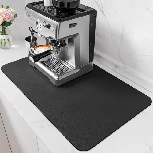 Miniatura 11 de PoYang Tapete de café extragrande de 31.5 x 17 pulgadas, accesorios de barra de café para encimera, tapete absorbente para secado de platos, Negro