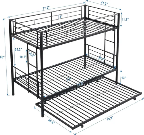 Miniatura 2 de EMKK Litera de metal individual sobre individual con cama nido, marco de literas resistentes con 2 escaleras laterales, litera convertible