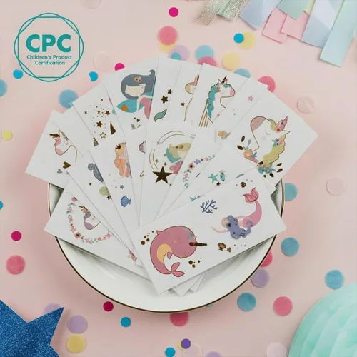 Miniatura 2 de PapaKit Unicorn and Friends - Juego de 36 tatuajes falsos temporales, 18 hojas envueltas individualmente Recompensa de regalo de fiesta