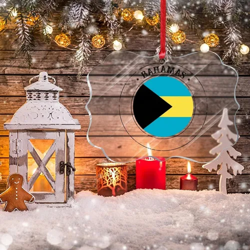 Miniatura 5 de Adorno de árbol de Navidad de Bahamas, bandera de las Bahamas, adornos acrílicos para decoraciones de Navidad, bandera nacional, recuerdo del país