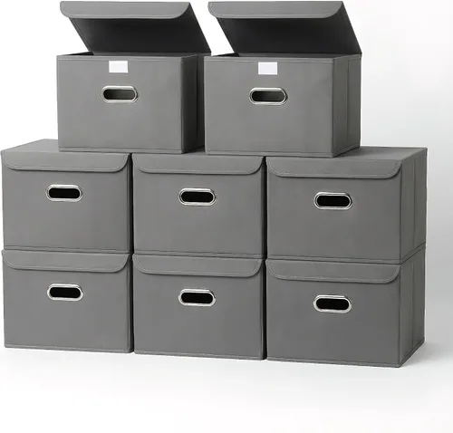 Miniatura 20 de Paquete de 1 Contenedores de Almacenamiento Plegables Grandes con Tapas, Cubos Organizadores de Almacenamiento de Tela para Estantes, Armario