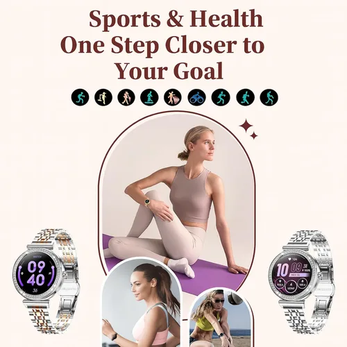 Miniatura 5 de Yihou Relojes inteligentes para mujer, rastreador de actividad física con diamantes, modos multideportivos, monitor de frecuencia cardíaca