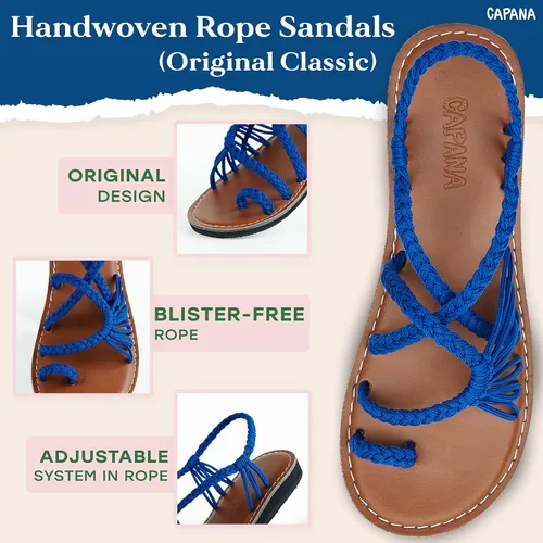 Miniatura 3 de Capana Sandalias planas tejidas para mujer, sandalias trenzadas con tiras, sandalias de playa para mujer, sandalias bohemias de cuerda, zapatos