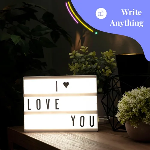 Miniatura 5 de My Cinema Lightbox, pequeña marquesina con luz LED y 100 letras, números y caracteres para crear su cartel personalizado. Incluye USB o alimentación