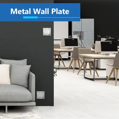 Miniatura 2 de LIDER Placa de pared metálica triple decorativa, resistente a los impactos, cubierta de enchufe de metal o interruptor de luz, acero inoxidable 430