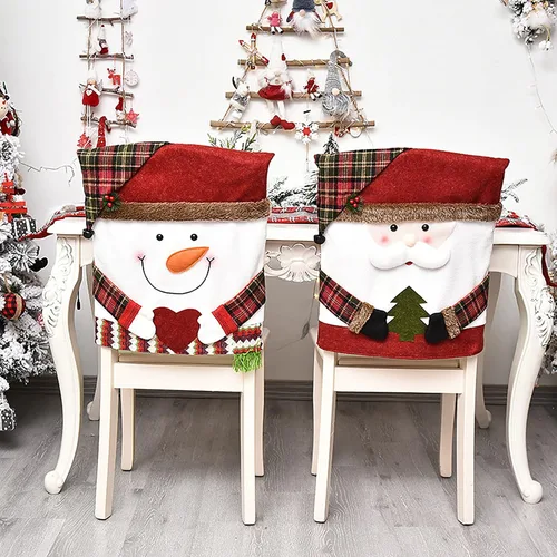 DULRLLY Juego de 4 fundas para sillas de Navidad, diseño de muñeco de nieve, Papá Noel, alce, diseño de dibujos animados, para sillas de cocina, 4