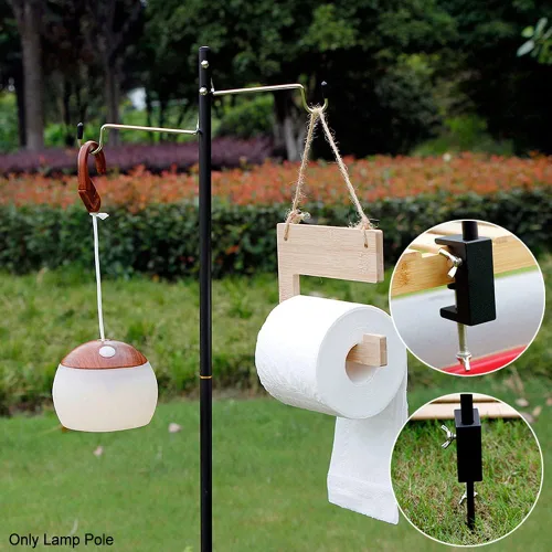 Miniatura 4 de Soporte para linterna de campamento, aleación de aluminio, colgador de lámpara plegable con bolsa de almacenamiento, poste de lámpara plegable