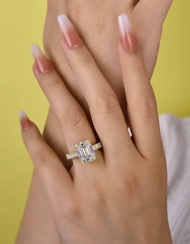 Miniatura 4 de Anillo de compromiso de 3 piedras de corte radiante de 5 quilates para mujer, anillo de diamantes de imitación, anillo de promesa de plata esterlina