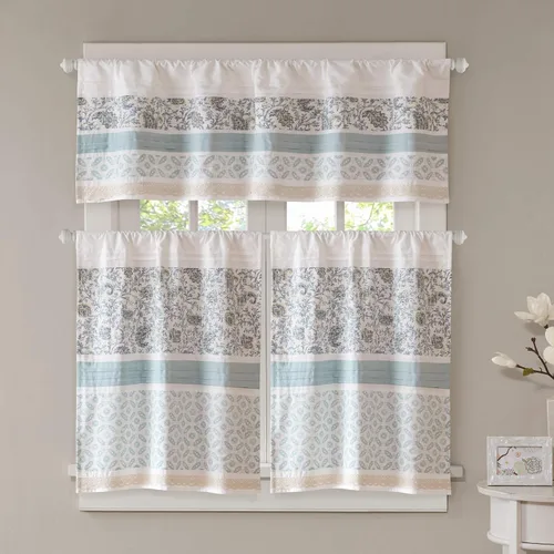 Miniatura 7 de Madison Park Dawn - Cenefa de ventana azul estampada, cenefas florales de algodón con bolsillo para barra, 50 x 18 pulgadas, verde azulado