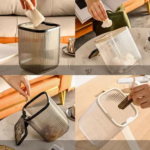 Miniatura 6 de VALINK Basurero transparente, papelera de acrílico transparente con soporte, estuche de almacenamiento multiusos para dormitorio, hogar, oficina