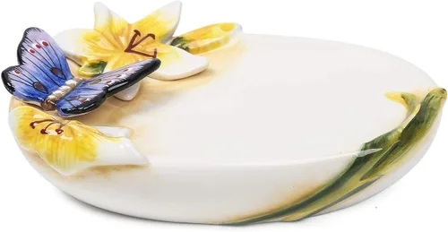 Jabonera de cerámica, para baño, bañera y fregadero de cocina, diseño 3D de mariposa y lirio