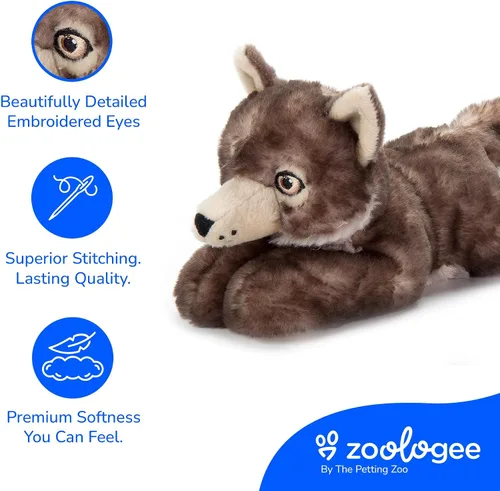 Miniatura 4 de The Petting Zoo Peluche de lobo de madera, regalos para niños, animales de vida silvestre Earth Keeperz, juguete de peluche de lobo de madera marrón