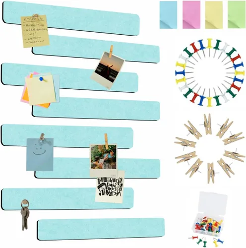 Miniatura 15 de Vuzvuv 8 tiras para tablón de anuncios con 50 chinchetas y 10 clips de madera, tablero de corcho autoadhesivo para pared, tablero de fieltro