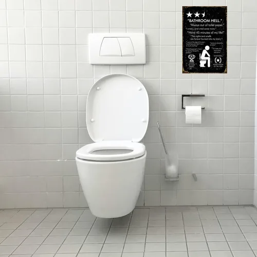 Miniatura 5 de Cartel de metal retro divertido para el baño, cartel de metal con texto en inglés "Hell Out of Toilet Paper", decoración artística de pared