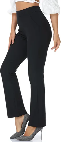 Miniatura 2 de Pantalones de vestir de cintura alta para mujer, corte de bota, cintura elástica, sin botones, color negro, pantalones de trabajo para mujer