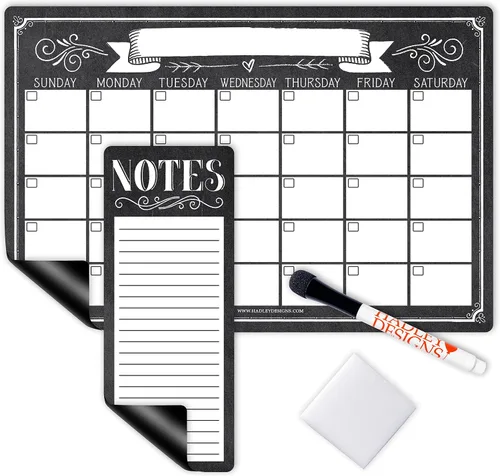Hadley Designs Calendario magnético grande vintage y pizarra de borrado en seco para refrigerador, calendario magnético de pizarra blanca, imán de