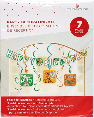 Miniatura 2 de American Greetings Suministros para fiestas de cumpleaños de dinosaurios, kit de pancarta (7 piezas)