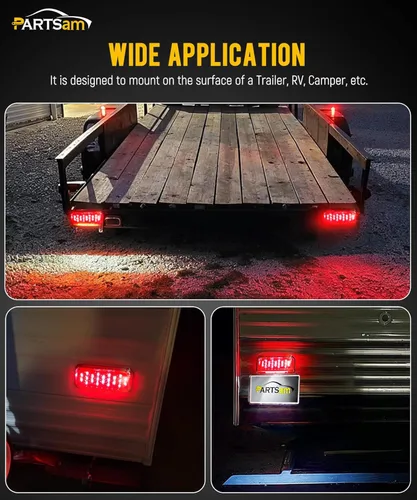 Miniatura 6 de Partsam Luces traseras rectangulares LED rojas para caravana, remolque, parada de freno, giro, luz blanca para matrícula, 49 LED con soporte de rojo