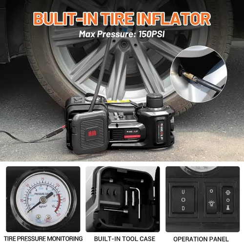 Miniatura 3 de E-HEELP Kit de gato eléctrico para coche hidráulico de 5 toneladas y 12 V (rango de elevación: 6.1 ~ 17.7 pulgadas) con llave de impacto eléctrica