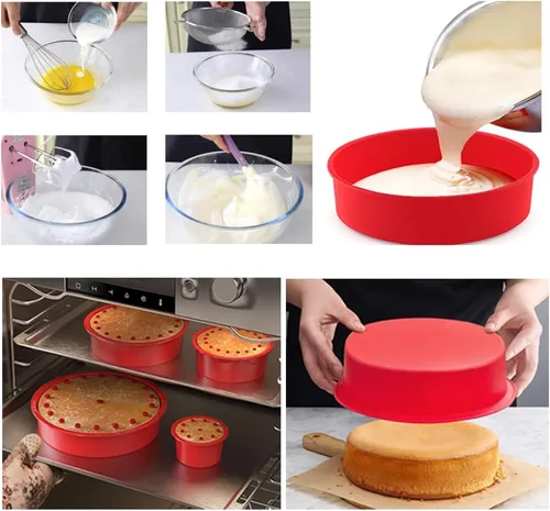 Miniatura 5 de SKYPRO Juegos de moldes de silicona para hornear, moldes redondos de silicona antiadherentes para pasteles en capas, pasteles de queso y pasteles