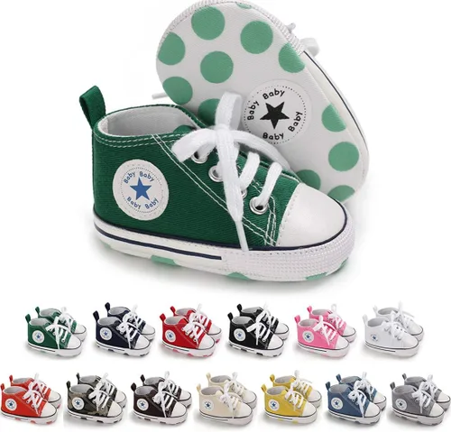 KIDSUN - Zapatos deportivos unisex de caña alta para bebés, mezclilla de lona, suela antideslizante, suaves, para los primeros pasos