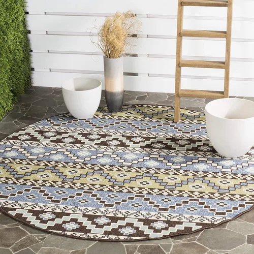 Miniatura 10 de SAFAVIEH Alfombra lavable para exteriores, colección Veranda – Alfombra de pasillo de 2.3 x 6 pies, color azul y crema, no desprende pelusa y fácil