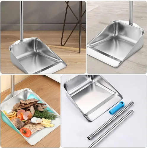 Miniatura 9 de DOITOOL Sartén de acero inoxidable resistente con mango largo, palas de basura verticales para vestíbulo, recogedor de polvo para el hogar, oficina