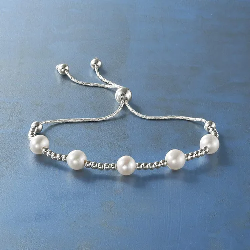 Miniatura 4 de Ross-Simons Pulsera Bolo de plata esterlina y perla cultivada de 0.276-0.295in, perla, no conocido