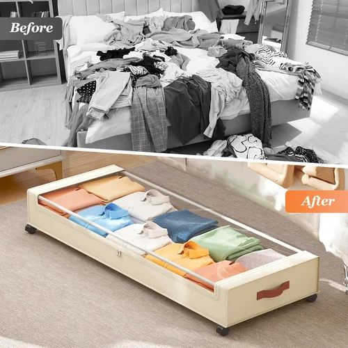 Miniatura 8 de Yecaye Almacenamiento debajo de la cama con ruedas, paquete de 2, contenedores de almacenamiento extra grandes de 85 L debajo de la cama con marco
