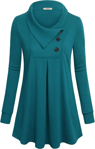 Miniatura 2 de Timeson - Sudadera tipo túnica de manga larga con solapa y botones para mujer