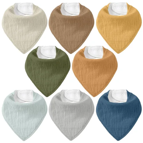 Miniatura 15 de Baberos de muselina para bebé 8 unidades, Babero tipo bandana para babeo y dentición, Algodón suave absorbente para niñas y niños Jardín