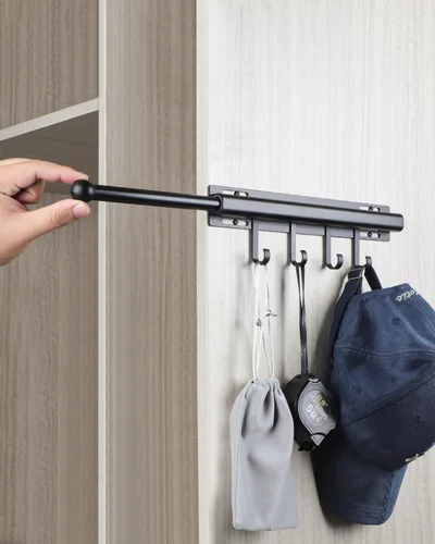 Miniatura 9 de BaiNong Barra de valet de 12 pulgadas para armarios Barra de valet extraíble para armario Deslizante en negro Barra de colgar extraíble para ropa