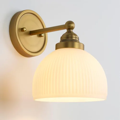 Aplique de pared vintage de 1 luz con pantalla de globo de vidrio a rayas blancas, lámpara de pared interior para sala de estar, dormitorio, cocina,