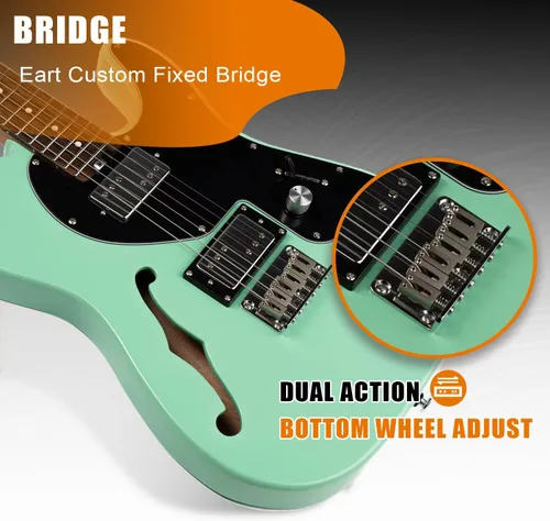 Miniatura 4 de EART E-TT72 Guitarra eléctrica de cuerpo semihueco de 6 cuerdas, capacidad de juego versátil, potentes pastillas Humbucker guitarras de puente fijo