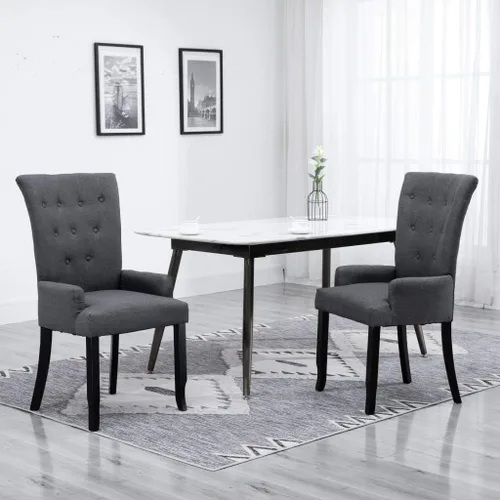 Miniatura 11 de Ergonomic Dining Chair, Dark Grey Polyester Fabric, Solid Oak Wood Frame, Modern Kitchen & Dining Room Furniture
