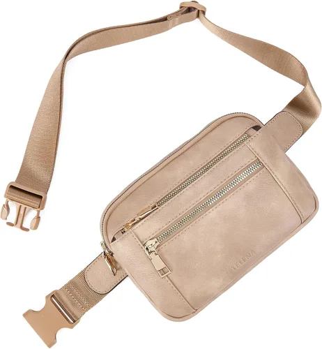 Miniatura 6 de Telena Riñoneras para mujer, bolso cruzado de cuero, bolso de cintura de moda con correa ajustable, Marrón claro