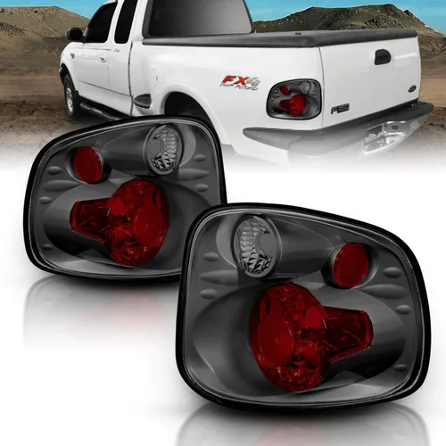 AmeriLite para Ford F-150 Flareside 2001-2003 Lentes Traseros de Repuesto de Lente Ahumada, Cromo Pulido, Euro, Lámpara de Freno, Par - Lado del