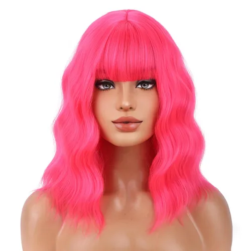 Miniatura 19 de BERON 14 Inches Ash Blonde Wig with Bangs Short Curly Wig Short Ash Blonde Bob Synthetic Wigs for Women Daily Halloween Party or Cosplay Hairnet