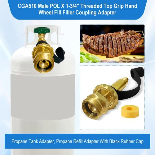Miniatura 2 de CGA510 macho POL X 1-3/4 "Roscado Top Grip Llenador de la rueda de mano Adaptador de acoplamiento, Adaptador de tanque de propano, Adaptador