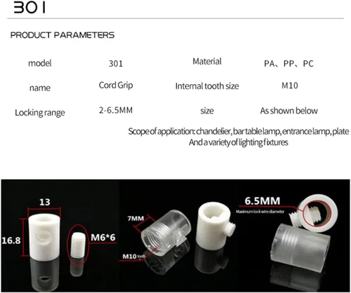 Miniatura 3 de Reemplazo de la lámpara - 301 conectores de cable de luz para prensaestopas - Piezas de lámpara para reparación, fácil de instalar, cableado Negro