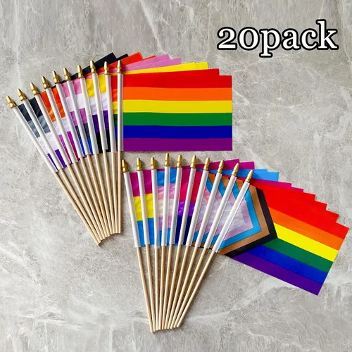 Miniatura 4 de Progress Rainbow - Juego de banderas de orgullo gay en palo de madera, pequeñas banderas de mano LGBTQ Inlcusivas, 5 x 8 pulgadas, paquete de 20