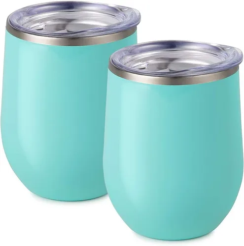 Miniatura 50 de Maars Bev - Vaso de vino de acero inoxidable sin tallo con tapa, aislado al vacío de 12 onzas, a prueba de derrames, apto para viajes, vasos midnight