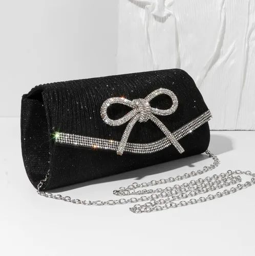 Miniatura 3 de Bolso de mano con lazo para mujer, de noche, brillante, con purpurina, para bodas, con brillos, de strass, para fiestas, de graduación, elegante