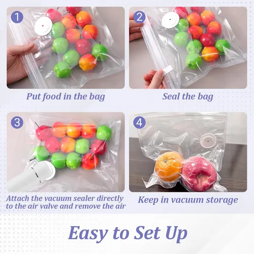 Miniatura 4 de 40 paquetes de bolsas selladoras al vacío, bolsas de sellado al vacío para válvula de aire, bolsa de sellado de almacenamiento reutilizable