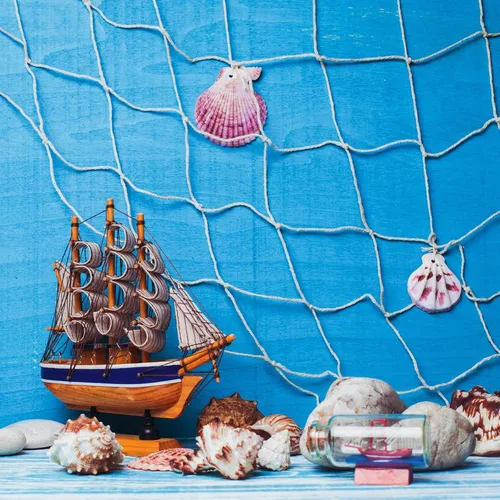 Miniatura 3 de Aodaer 4 piezas de red de pescado natural decorativa de algodón natural, decoración de playa para cumpleaños de sirena, bebé, tiburón, cumpleaños
