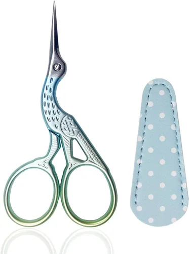Weabetfu Tijeras de costura pequeñas de 3.6 pulgadas con cubierta de cuero, tijeras de artesanía de acero inoxidable para bordado, manualidades, Cian