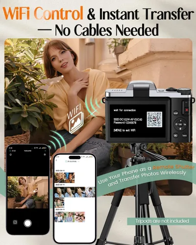 Miniatura 4 de Cámara digital 4K para fotografía con WiFi, cámara de videoblogs de 64 megapíxeles con enfoque automático para YouTube, cámara compacta de viaje