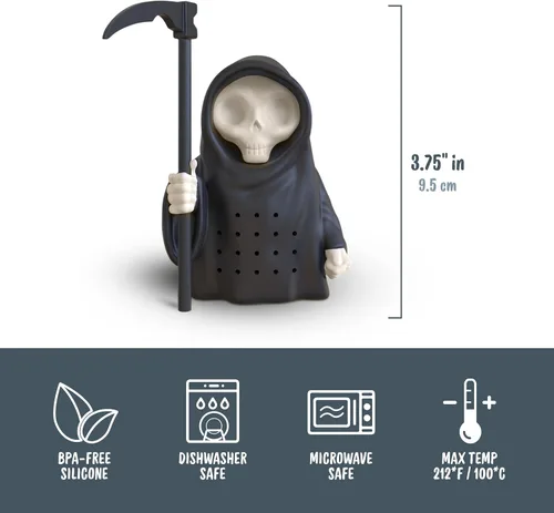 Miniatura 6 de Genuine Fred Grim Steeper - Infusor de té de silicona reutilizable, diseño de la parca negra, dispositivo de cocina divertido e inteligente