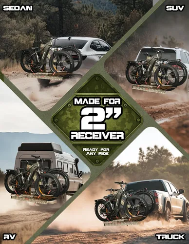 Miniatura 8 de Portabicicletas de Enganche Young - Portabicicletas para Coche SUV Camión RV, para 2 Bicicletas Eléctricas, Capacidad 200lbs Neumáticos Anchos